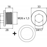 Ölablassschraube M26 x 1,5 x 16, mit Dichtring, Stahl verzinkt 1Stk.