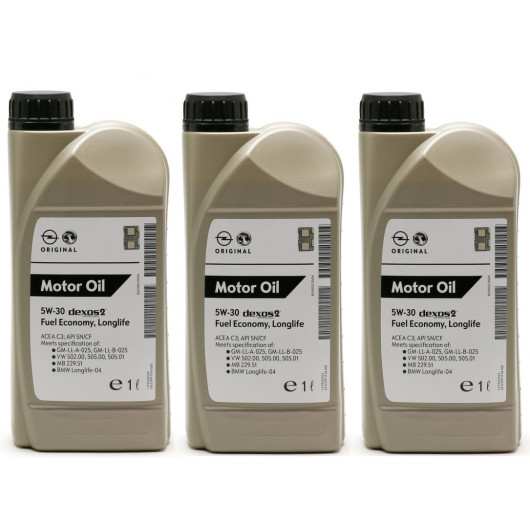 Original GM Genuine Opel 5W-30 dexos2 Longlife 1942000 Motoröl 3x 1l = 3 Liter
