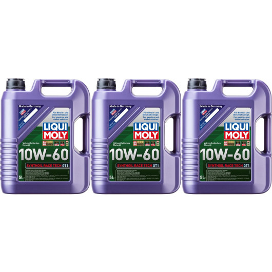 Liqui Moly 1391 Synthoil Race Tech GT1 10W-60 Motoröl 3x 5 = 15 Liter