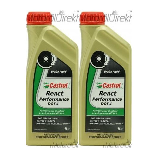 Castrol React Performance DOT 4 Bremsflüssigkeit 2x 1l = 2 Liter