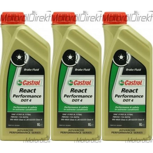 Castrol React Performance DOT 4 Bremsflüssigkeit 3x 1l = 3 Liter