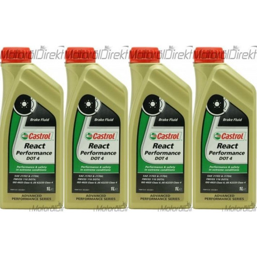 Castrol React Performance DOT 4 Bremsflüssigkeit 4x 1l = 4 Liter