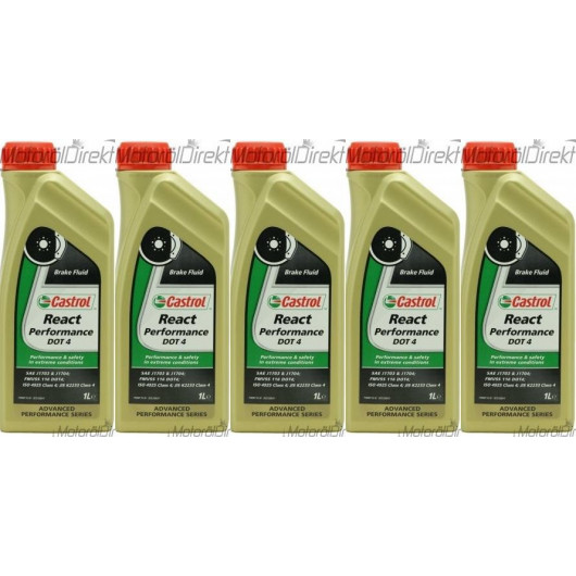 Castrol React Performance DOT 4 Bremsflüssigkeit 5x 1l = 5 Liter