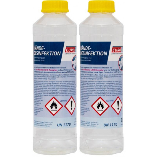 EUROLUB Händedesinfektion Desinfektionsmittel 1 Liter Flasche 2x 1l = 2 Liter