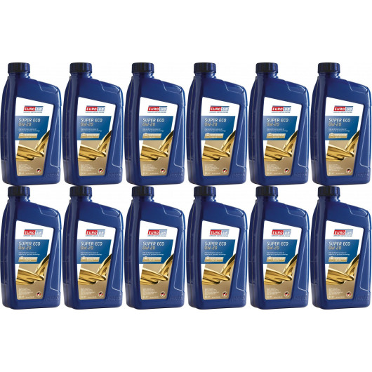 EUROLUB Motoröl SUPER ECO SAE 0W-20 1 Liter Flasche 12x 1l = 12 Liter
