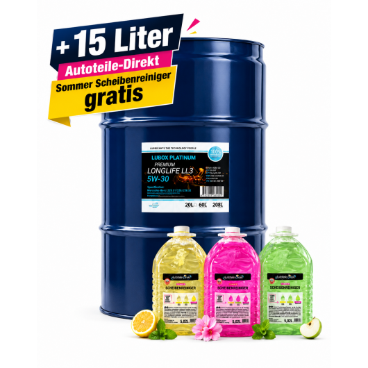 LIMOX Platinum Longlife LL3 5W-30 Motoröl 60 Liter Fass + 15 Liter Autoteile-Direkt Sommer Scheibenreiniger EXTREM AKTION