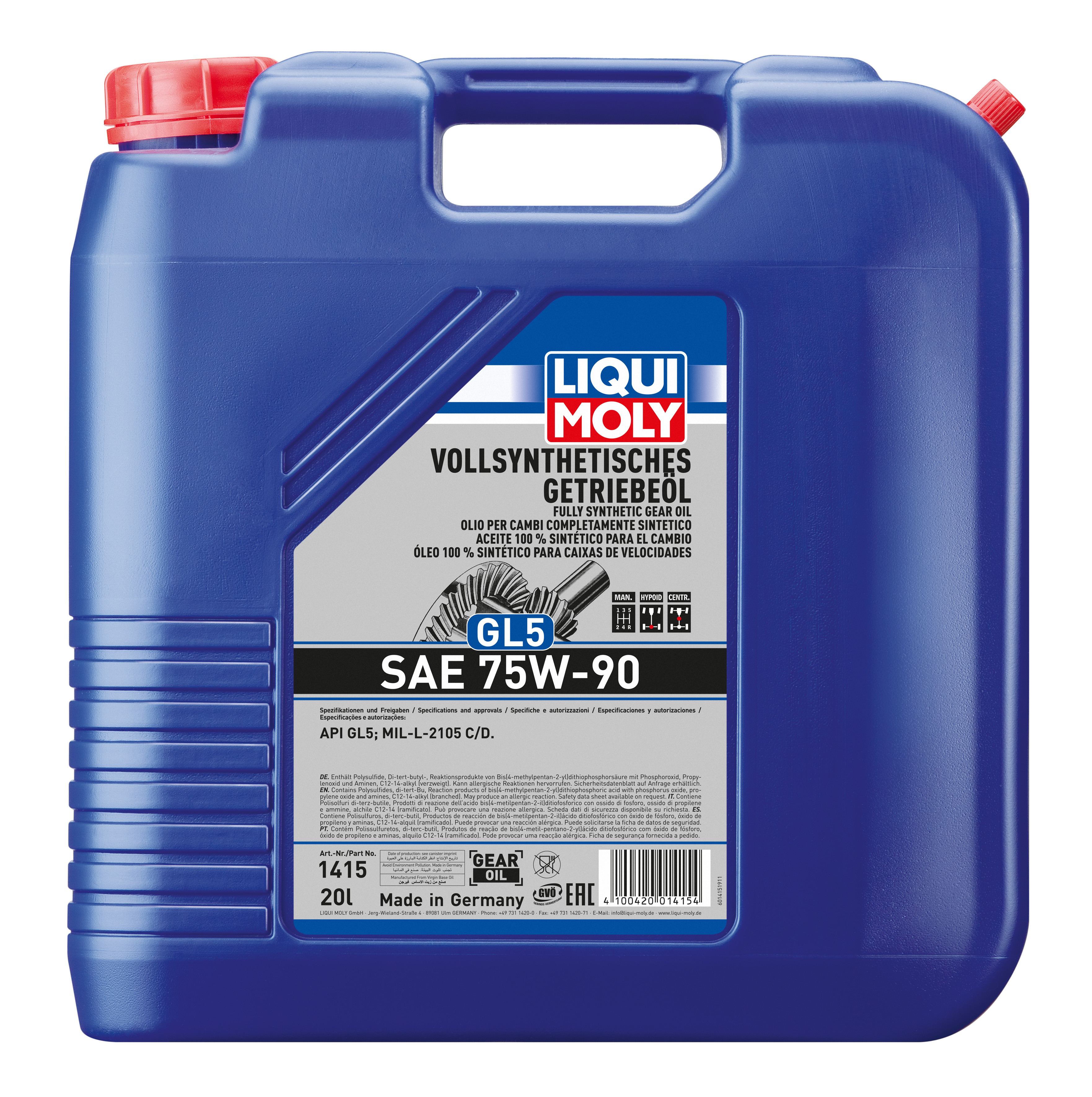Liqui Moly Vollsynthetisches Getriebeöl GL5 SAE 75W-90 20l