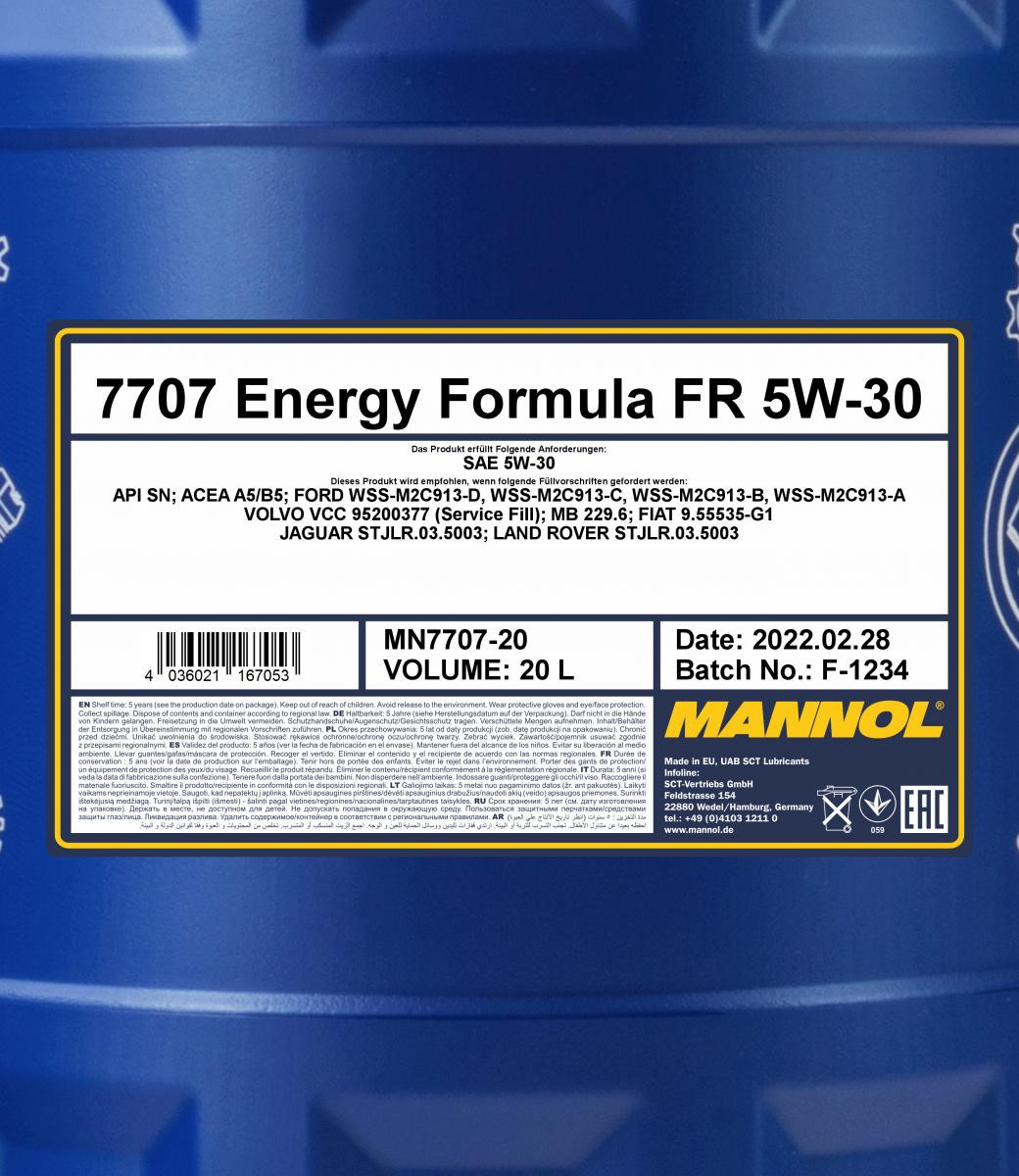 Mannol 7707 Energy Formula FR 5W-30 Motoröl 20l Kanister