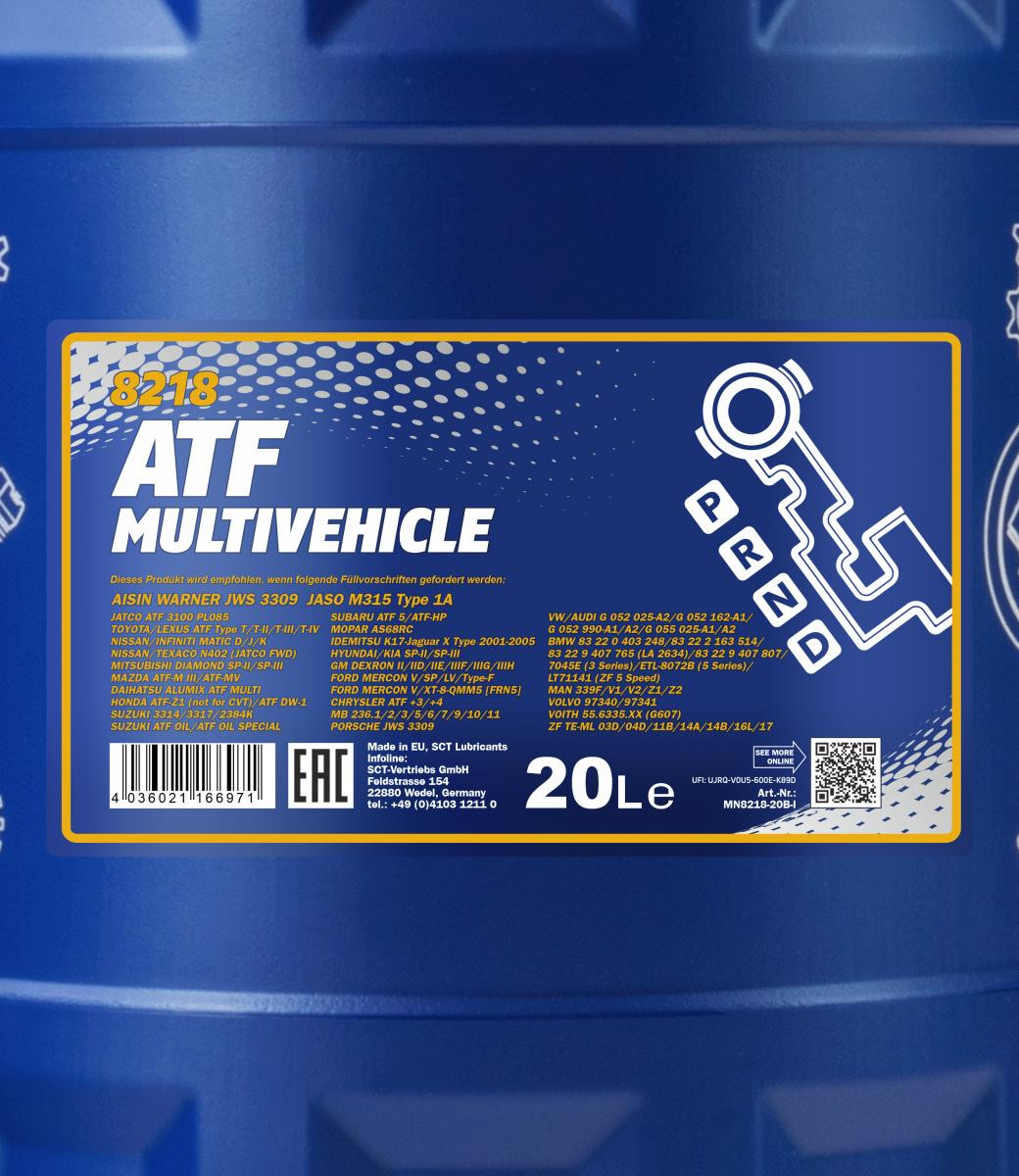 Mannol 8218 ATF Multivehickle JWS 3309 Automatikgetriebeöl 20l Kanister