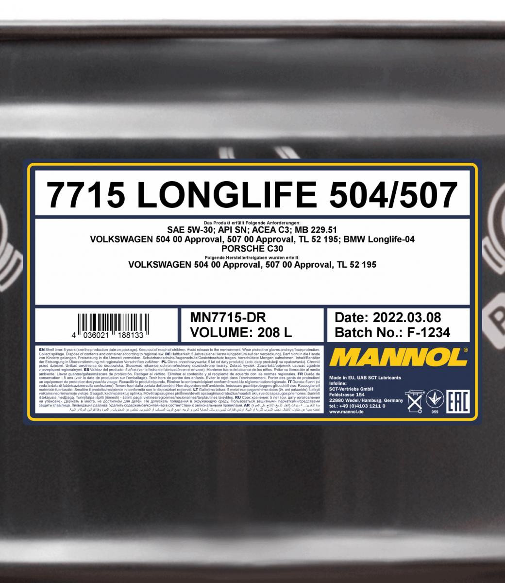 Mannol 7715 Longlife 504/507 5W-30 Motoröl 208l Fass