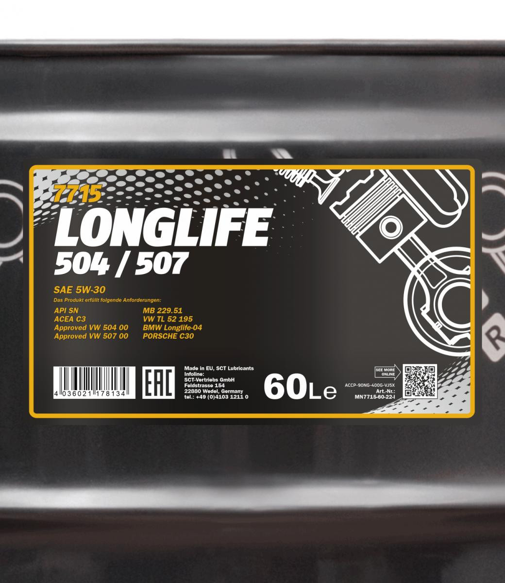 Mannol 7715 Longlife 504/507 5W-30 Motoröl 60l Fass