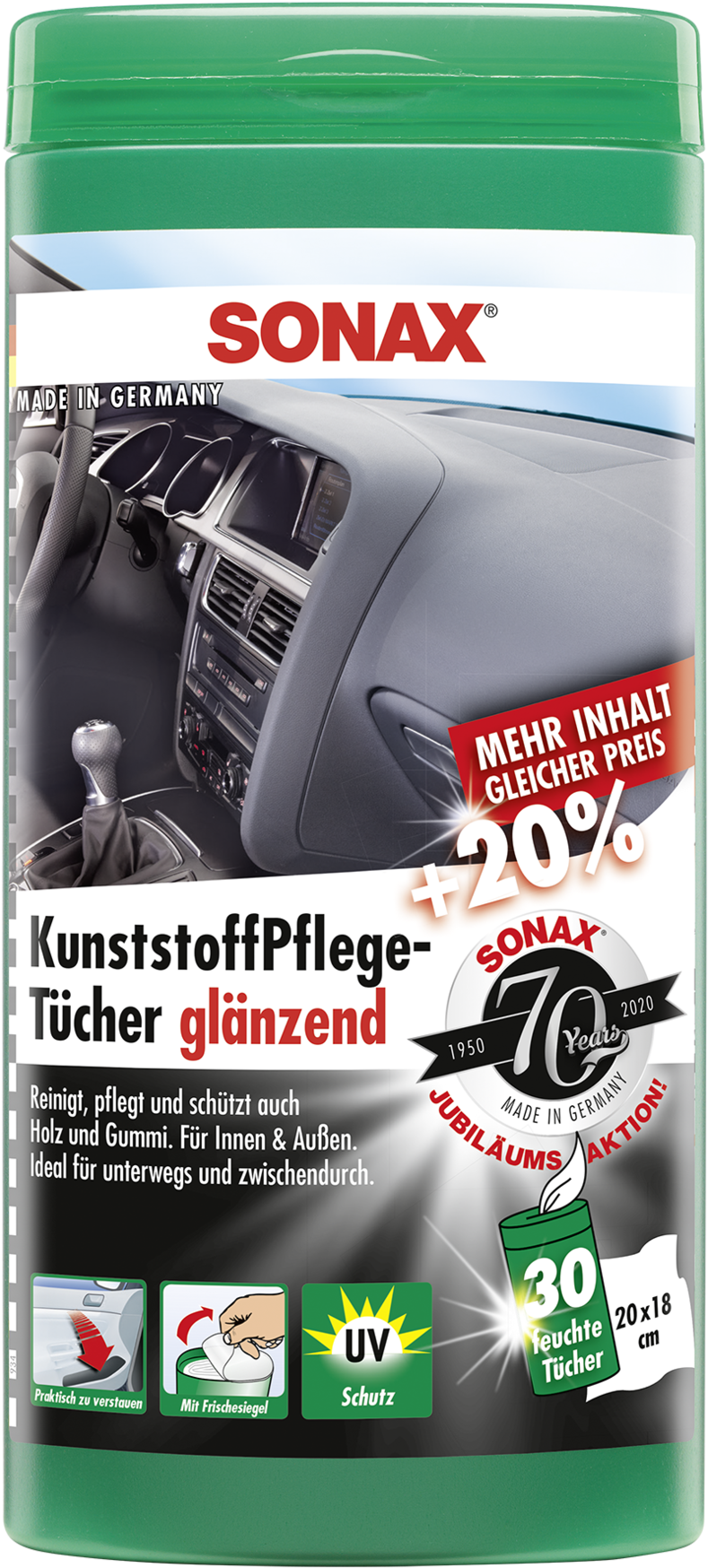 SONAX Kunststoff PflegeTücher glänzend 25 Stück