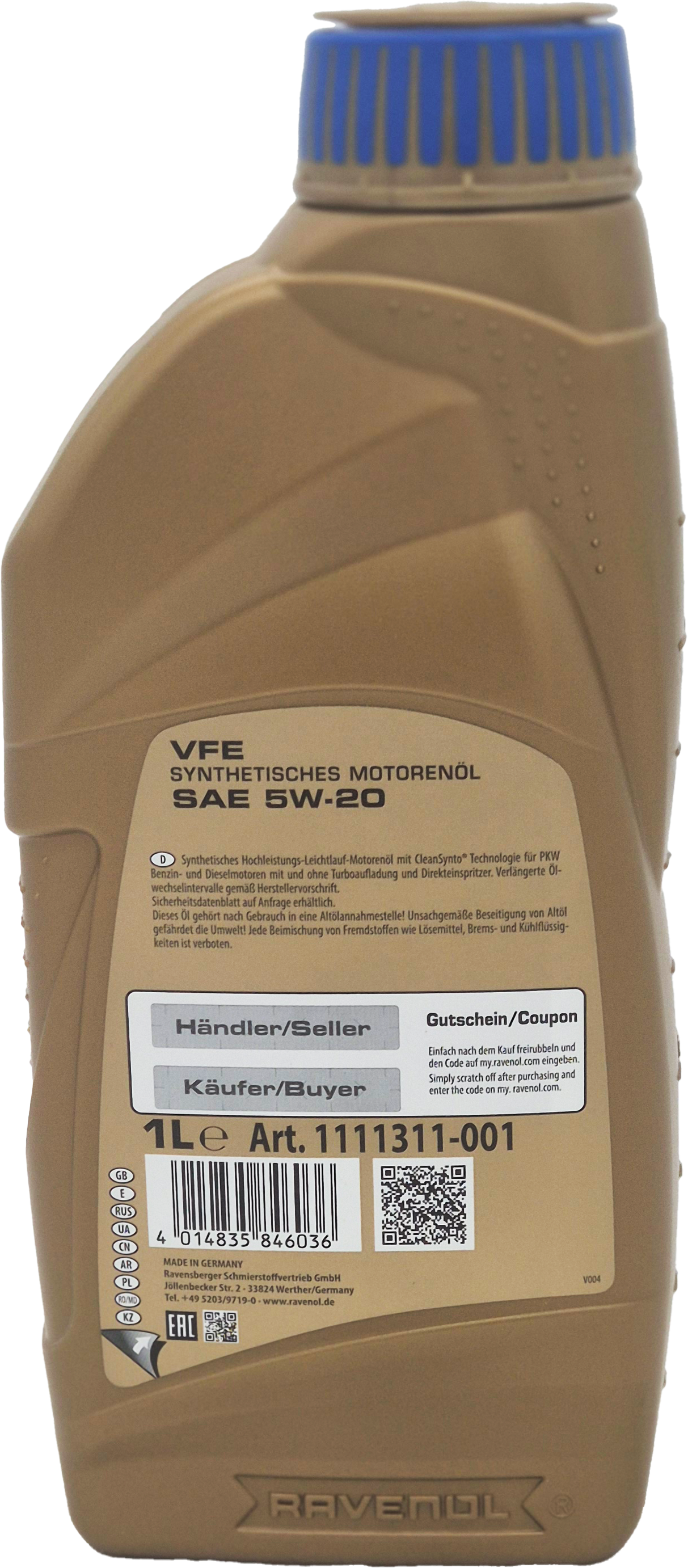 Ravenol VFE SAE 5W-20 Motoröl 1 Liter Flasche