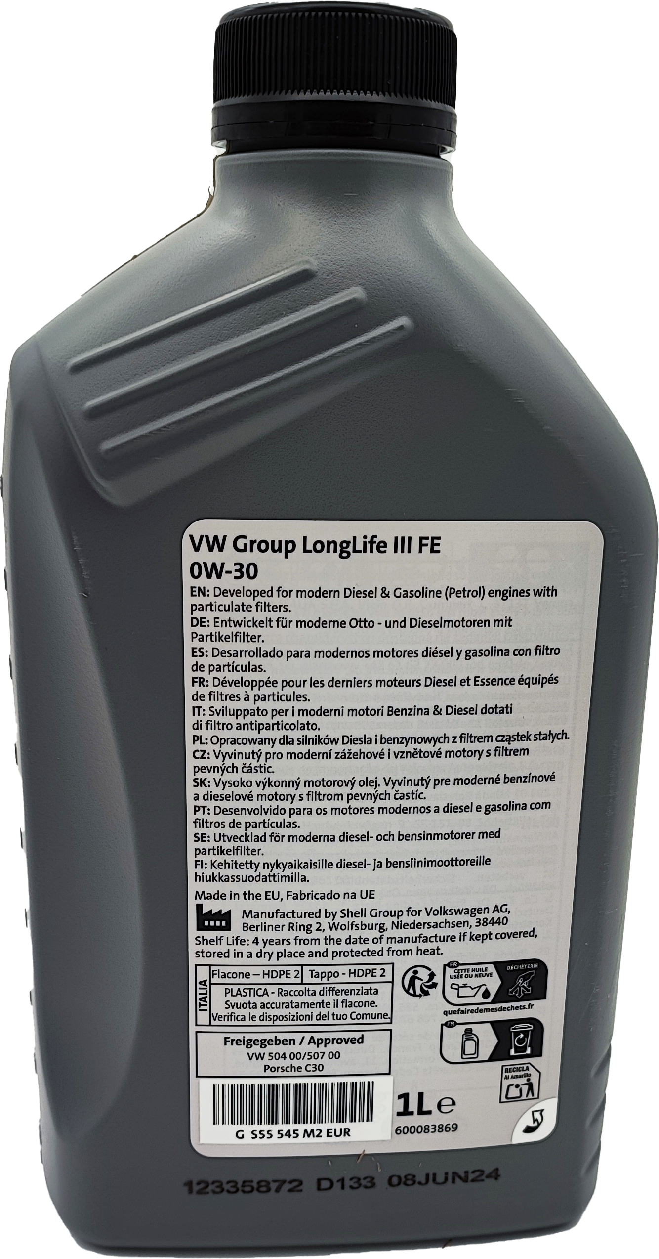Original VW LongLife III FE 0W-30 Motorenöl Original GS55545M2EUR - 1l