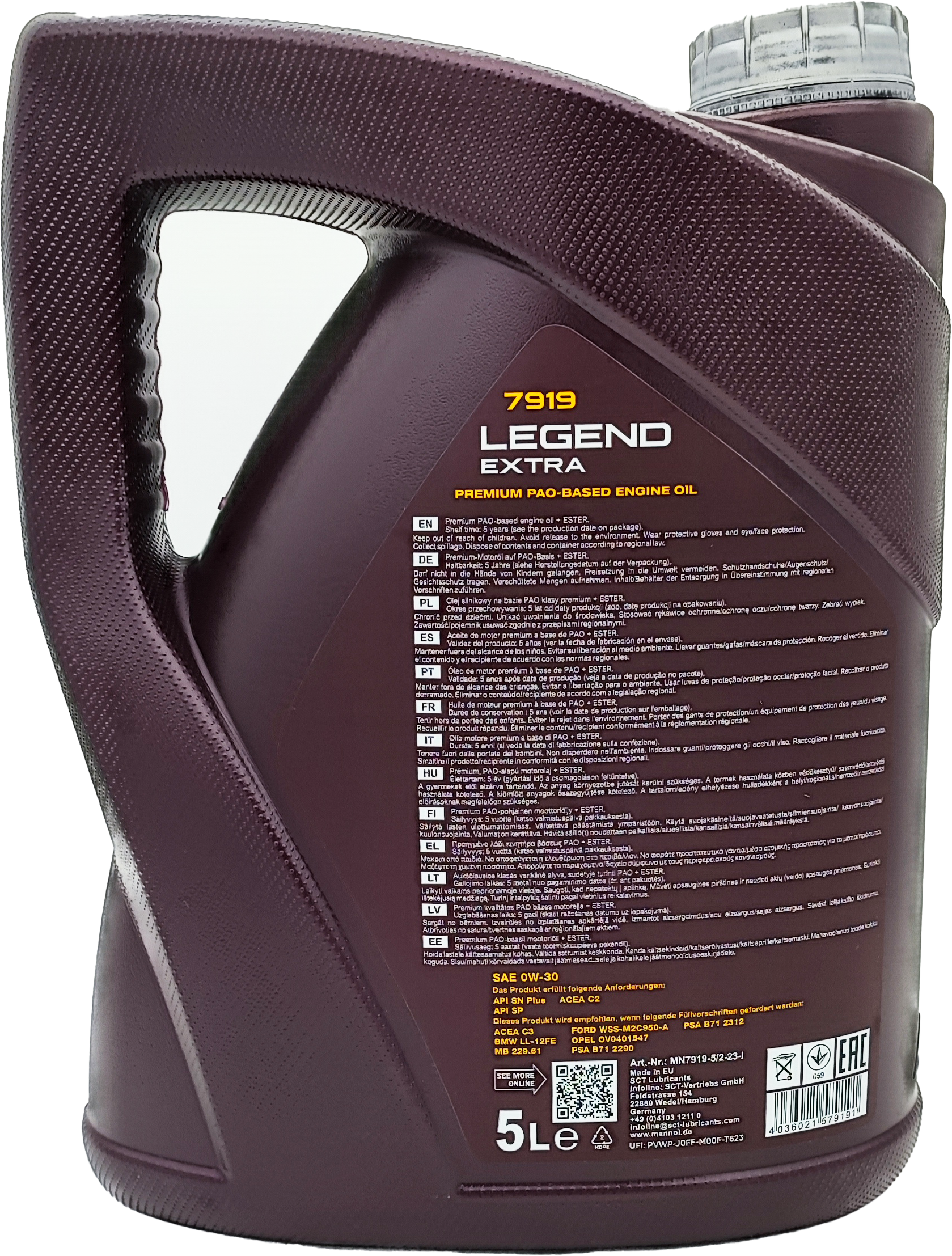 Mannol 7919 Legend Extra 0W-30 synthetisches Motoröl 5l Kanister