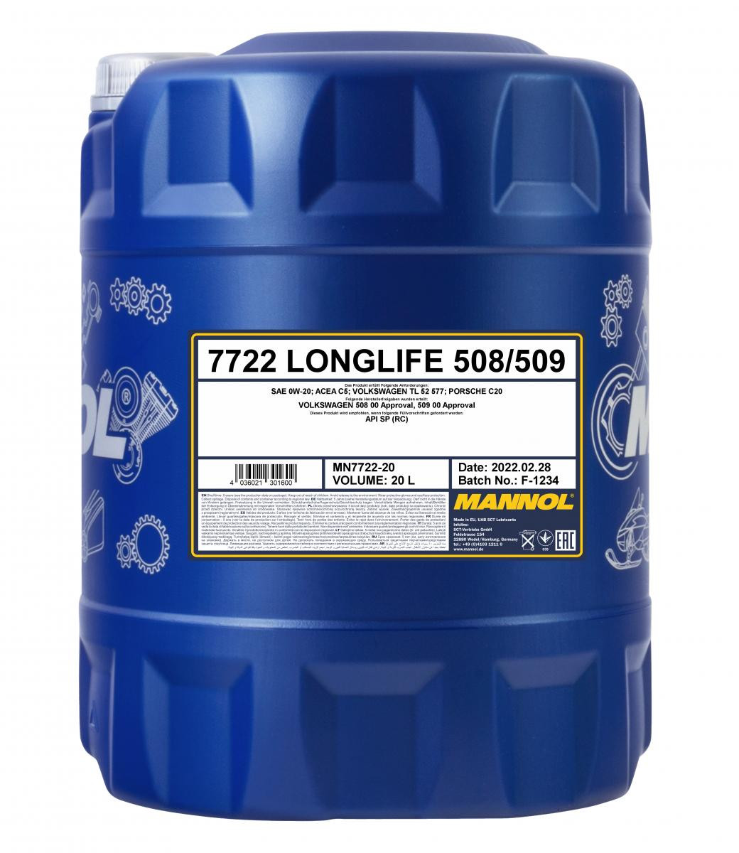 Mannol 7722 Longlife 508/509 0W-20 Motoröl 20l Kanister