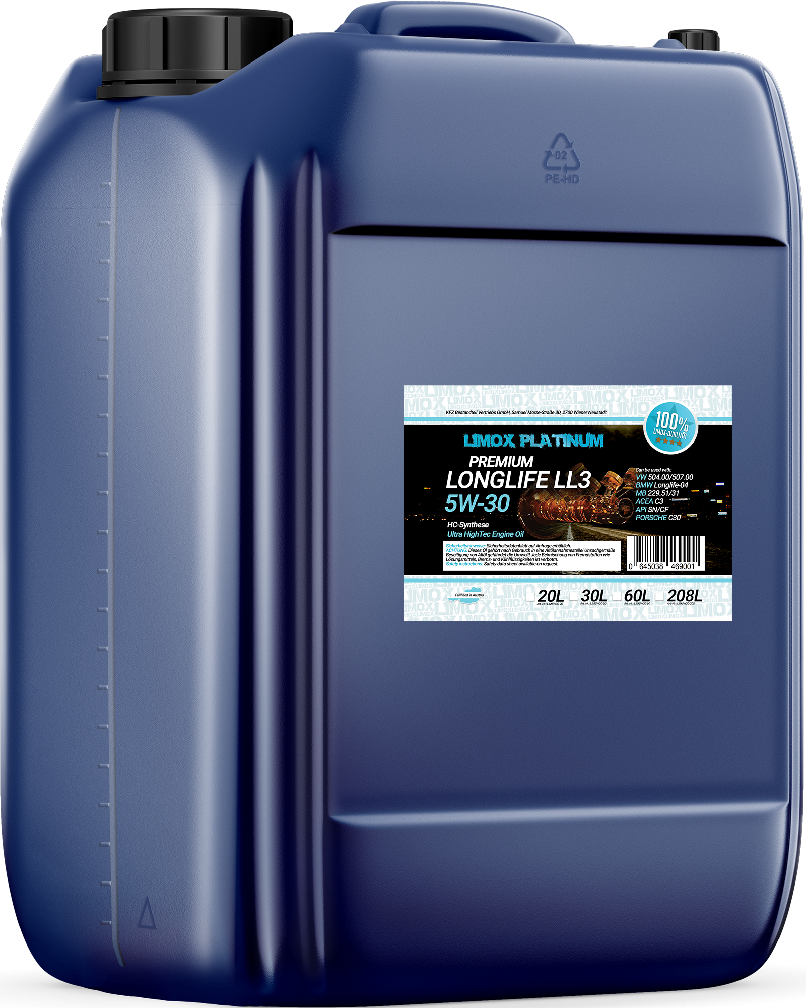 LIMOX Platinum Longlife LL3 5W-30 Motoröl 30Liter Kanister