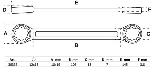 BGS Doppel-Ringschlüssel | extra flach | SW 12 x 13 mm