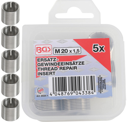 BGS Ersatz-Gewindeeinsätze | M20 x 1,5 mm | 5-tlg.