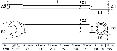 BGS Ratschenring-Maulschlüssel | abwinkelbar | SW 10 mm