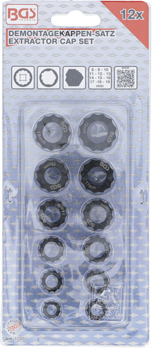 BGS Demontagekappen-Satz für beschädigte Sechskant-Schrauben und Muttern | 12-tlg.