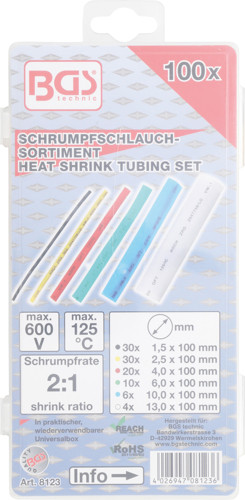 BGS Schrumpfschlauch-Sortiment | farbig | 100-tlg.