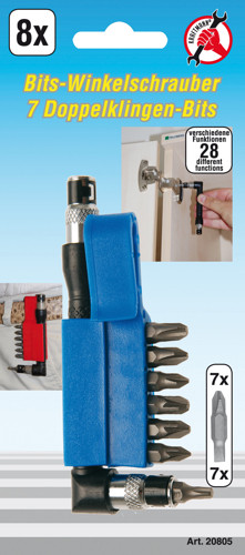 BGS Winkelschrauber mit 7 Doppelklingen-Bits | Antrieb Außensechskant 6,3 mm (1/4