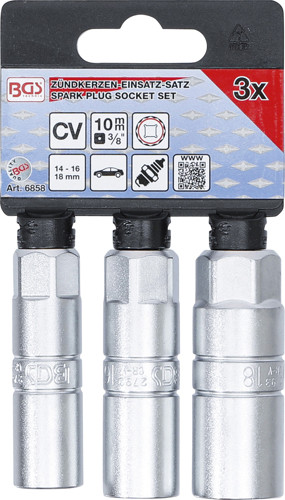 BGS Zündkerzen-Einsatz-Satz Zwölfkant | Antrieb Innenvierkant 10 mm (3/8
