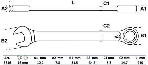 BGS Ratschenring-Maulschlüssel | umschaltbar | SW 16 mm