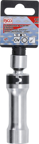 BGS Zündkerzen-Gelenkeinsatz Zwölfkant mit Haltefeder | Antrieb Innenvierkant 10 mm (3/8