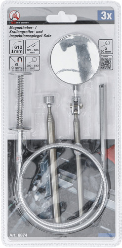 BGS Magnetheber- / Krallengreifer- und Inspektionsspiegel-Satz | 3-tlg.