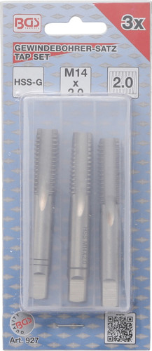 BGS Gewindebohrer-Satz | Vor-, Mittel- und Fertigschneider | HSS-G | M14 x 2,0 mm | 3-tlg.