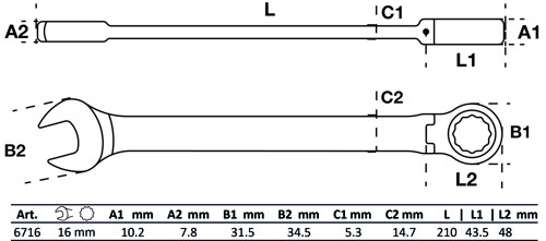 BGS Ratschenring-Maulschlüssel | abwinkelbar | SW 16 mm