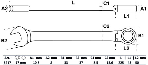 BGS Ratschenring-Maulschlüssel | abwinkelbar | SW 17 mm
