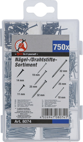 BGS Nägel-/Drahtstifte-Sortiment | 750-tlg.