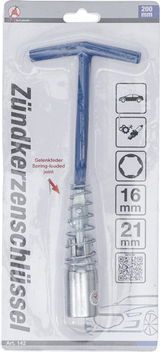 BGS Zündkerzenschlüssel mit T-Griff, Gelenkfeder | Sechskant SW 16 mm / SW 21 mm