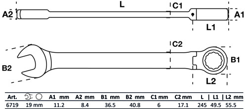 BGS Ratschenring-Maulschlüssel | abwinkelbar | SW 19 mm
