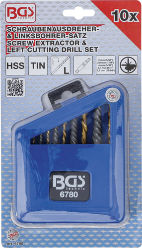 BGS Schraubenausdreher- & Linksbohrer-Satz | HSS | titan-nitriert | 2 - 7,5 mm | 10-tlg.