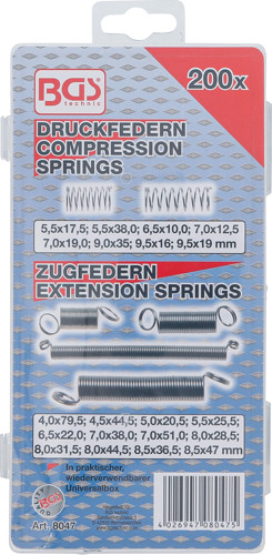BGS Federn-Sortiment | Zug- und Druckfedern | 200-tlg.