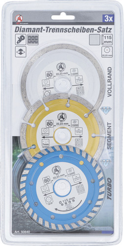BGS Diamant-Trennscheiben-Satz | Bohrungs-Ø 20 mm | Ø 115 mm | 3-tlg.
