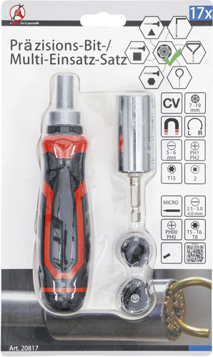 BGS Präzisions-Bit- / Multi-Einsatz-Satz | mit Ratschen-Drehgriff für Bits, umschaltbar | 17-tlg.