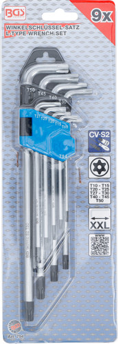 BGS Winkelschlüssel-Satz | extra lang | T-Profil (für Torx) mit Bohrung T10 - T50 | 9-tlg.