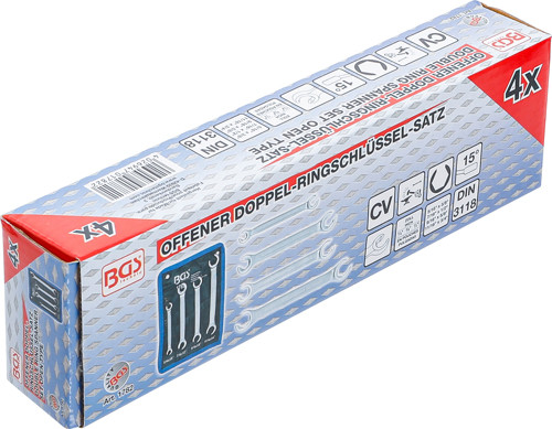 BGS Offener Doppel-Ringschlüssel-Satz | Zollgrößen | 4-tlg.
