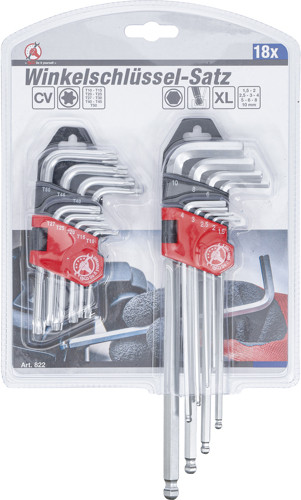 BGS Winkelschlüssel-Satz | lang | T-Profil (für Torx) T10 - T50 / Innensechskant 1,5 - 10 mm | 18-tlg.