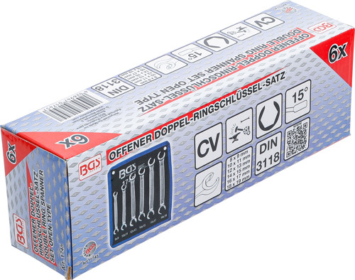 BGS Offener Doppel-Ringschlüssel-Satz | SW 8 x 9 - 18 x 19 mm | 6-tlg.