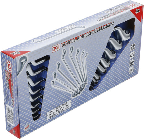 BGS Doppel-Ringschlüssel-Satz | gekröpft | SW 6 x 7 - 20 x 22 mm | 8-tlg.