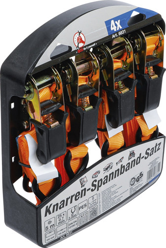 BGS Knarren-Spannband-Satz | mit schweren Haken | 5 m x 25 mm | 4-tlg.