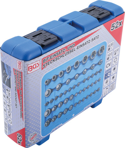 BGS Bit-Einsatz- und Steckschlüssel-Einsatz-Satz | E-Profil / T-Profil (für Torx) / T-Profil (für Torx) mit Bohrung / TP-Profil (für Torx Plus) | 52-tlg.