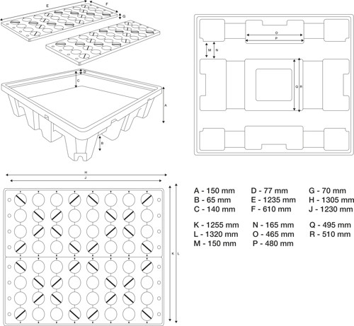 BGS Öl-Auffangwanne | mit Gitterrost | für 4 x 200 l Fässer