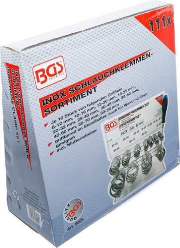 BGS Schlauchklemmen-Sortiment | rostfrei | auf Tafel | 111-tlg.